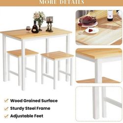 Small Kitchen Table Set for 2, Industrial Dining Breakfast Table and 2 Stools, 3 Pieces Dining Table Set for Dining Room, Living Room, Apartment, Smal