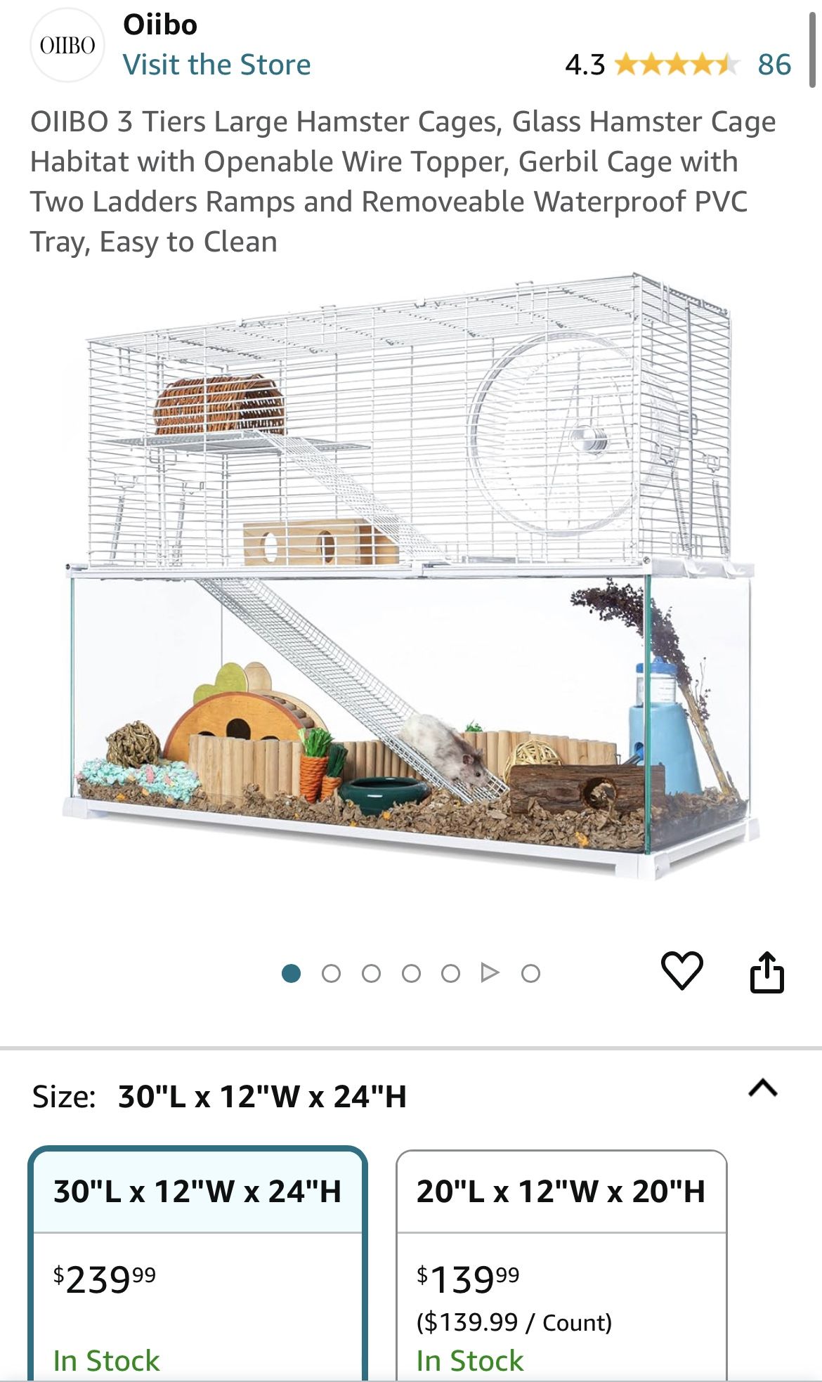 OIIBO 3 Tiers Large Hamster Cages, Glass Hamster Cage Habitat with Openable Wire Topper, Gerbil Cage with Two Ladders Ramps and Removeable Waterproof 