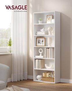 6-Tier Bookcase, Book Shelf, Open Storage Shelf, 9.4 x 23.6 x 63.3 Inches, for Living Room, Home Office, Dinning Room, Cloud White ULBC166T14