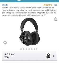 Bluedio T6 (Turbine) Auriculares Bluetooth con cancelación de ruido activa con control de voz, auriculares estéreo inalámbricos con cable para auricu