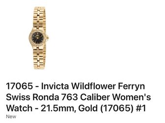 17065 - Invicta Wildflower Ferryn Swiss Ronda 763 Caliber Women's Watch - 21.5mm, Gold