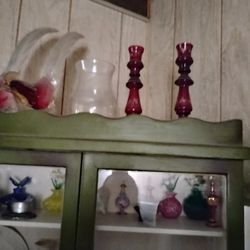 Ruby Glass Candle Stick Holders