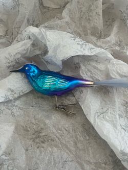 Vintage Metallic Purple Teal Blue Mercury Glass Clip On Bird Ornament