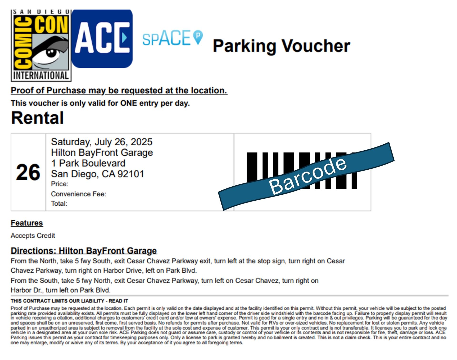 San Diego Comic Con Hilton Bayfront parking - SATURDAY ONLY