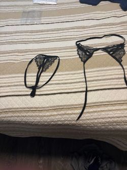 Black erotic 2pcs set sexy thong and bra