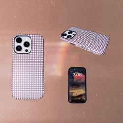Dark brown gingham hard shell iPhone 16 pro case