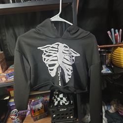 Cute Skeleton Emo/Goth Crop Hoodie