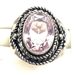 Silver Amethyst Large Stone Ring Sz 10