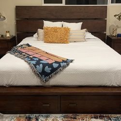Real Wood Bed And Night Stand Set - Bad Has Storage 