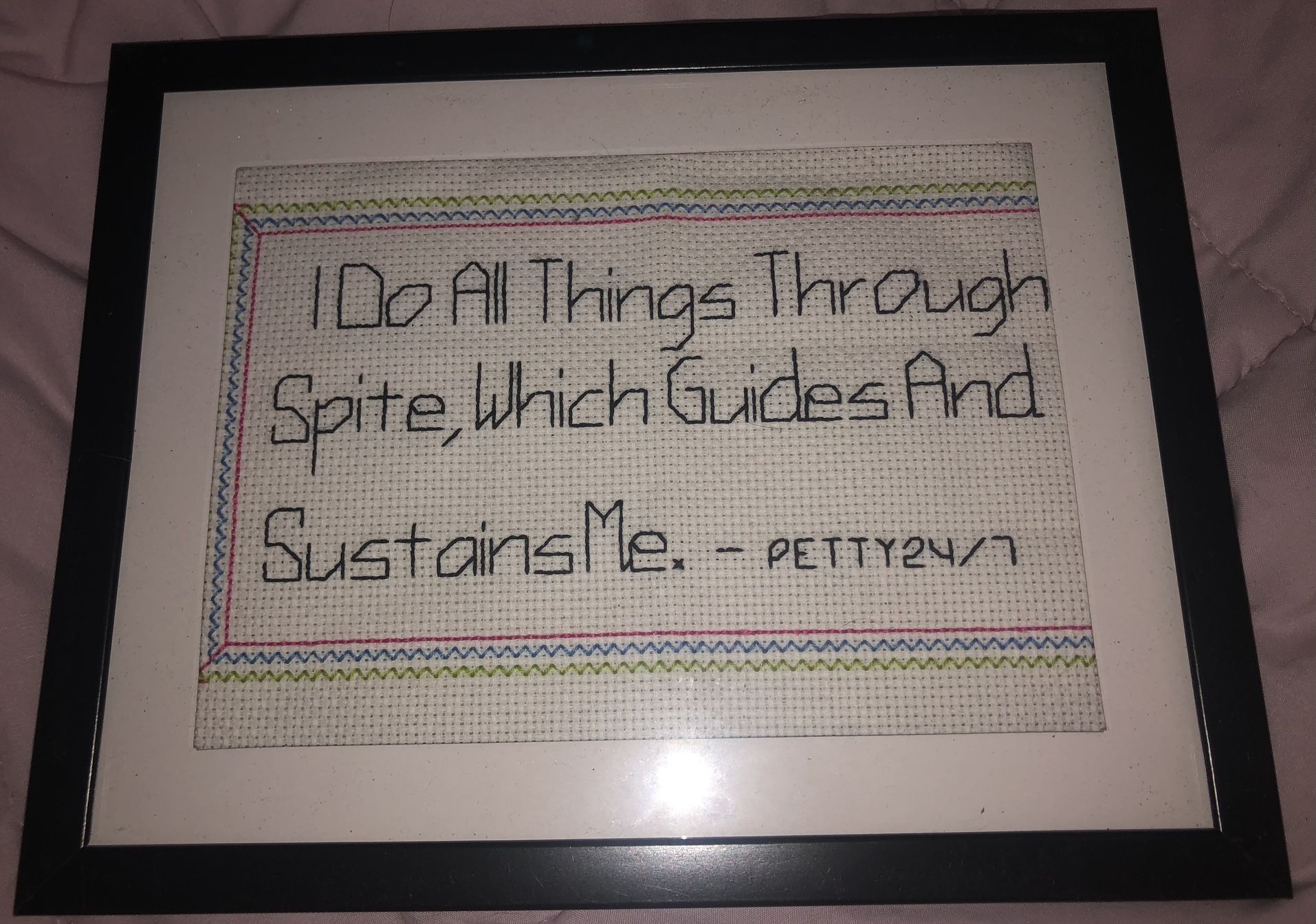 I Do All Things Through Spite Completed Framed Cross Stitch New