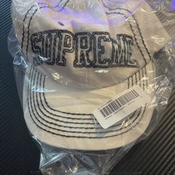 2020 Supreme 6 Panel Cap. New. Beige With Black Stitching