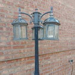 3- Head Cast Iron Outdoor Patio Lamp Post Light 