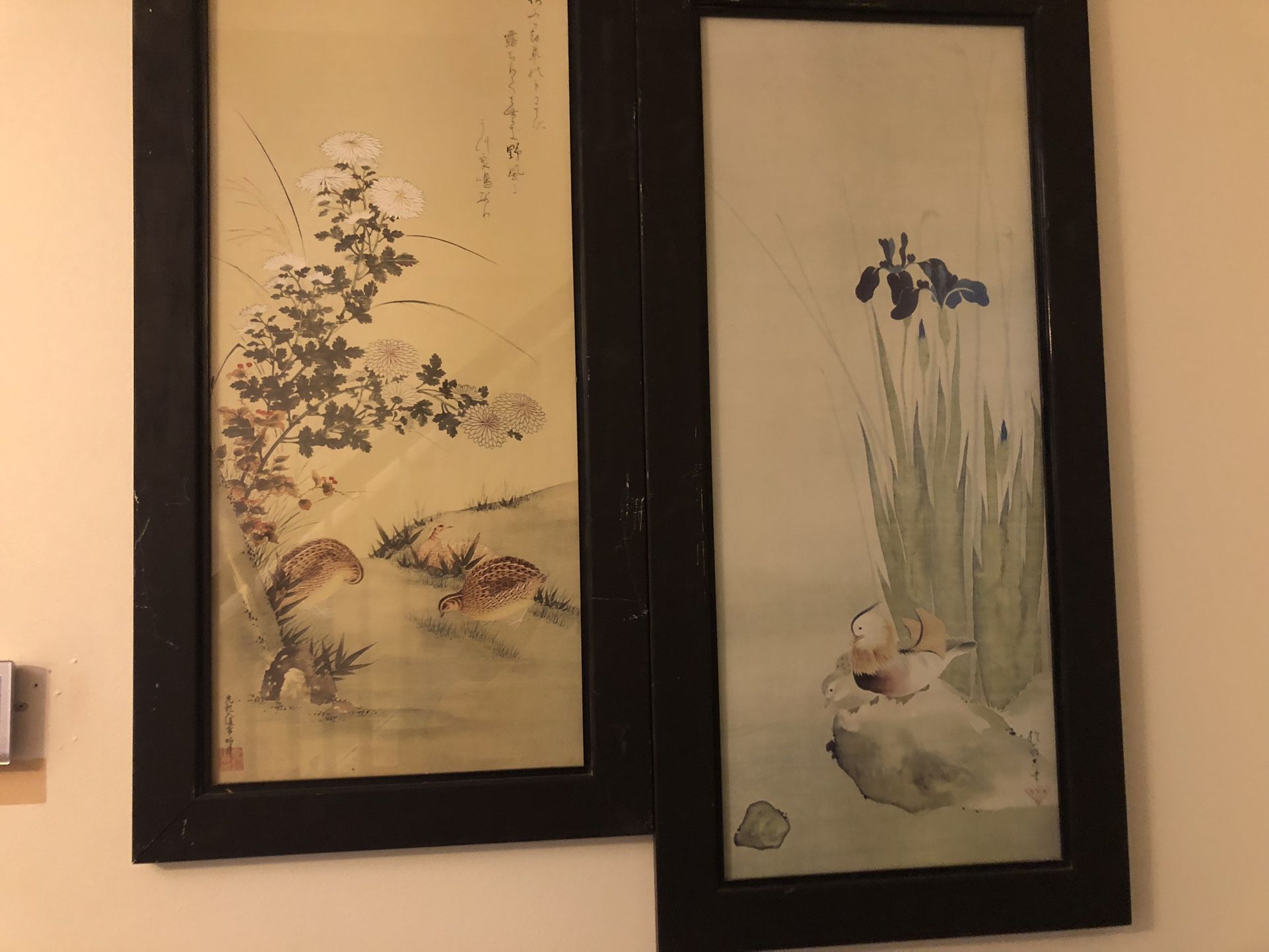 Two Vintage Wooden Frame Asian Pictures