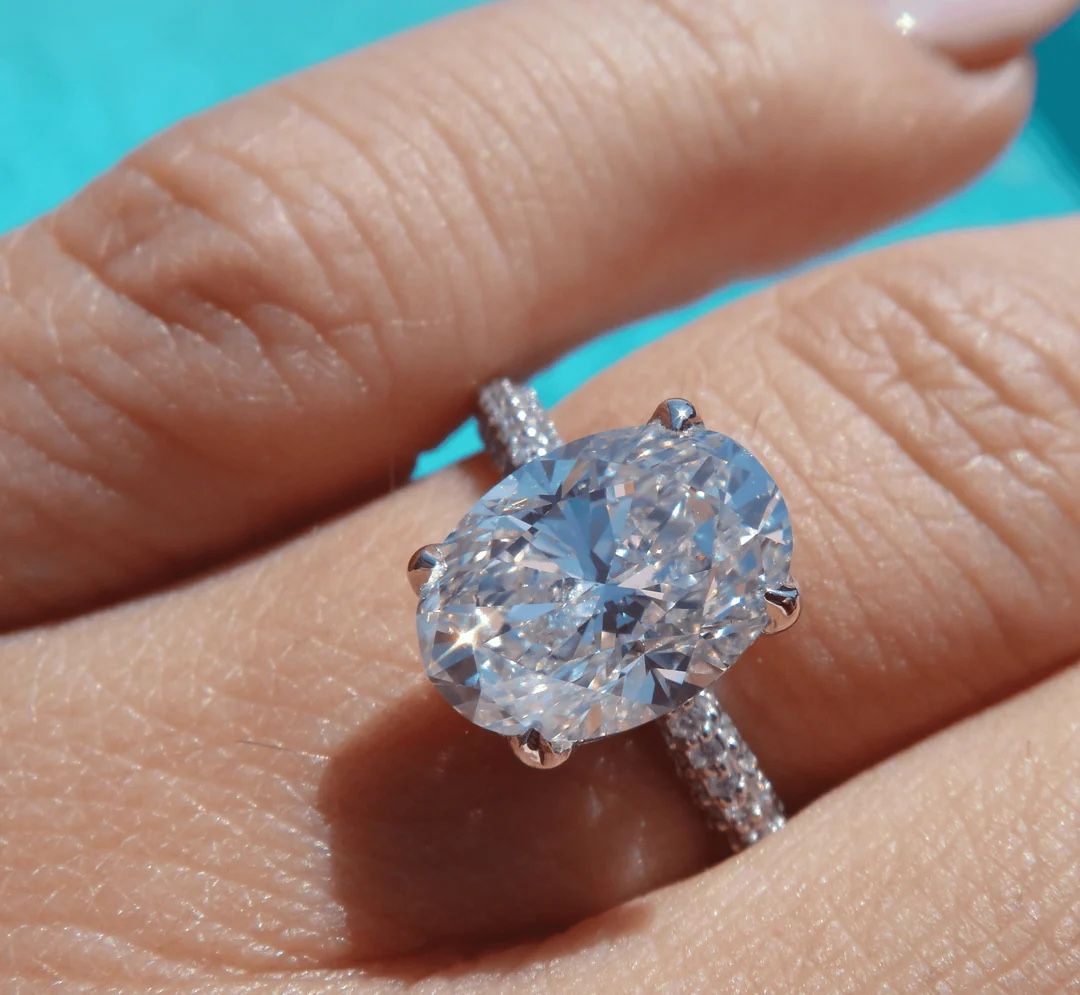 Moissanite 3 carat White Gold oval wedding engagement Sterling Silver ring
