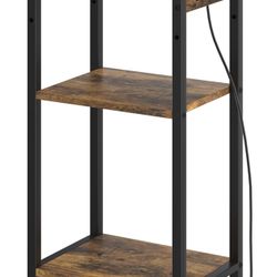 New Tall End Table with Charging Station, 3 Tier Narrow Tall Nightstand with Storage, Slim Side Table with USB Ports and Outlets for Bedroom, Living R