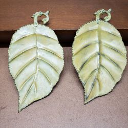 Vintage Metal Leaf Shape Tray with Feet and Dragon Handle 