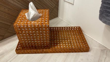 Williams Sonoma Home acrylic Rattan tray & tissue box holder