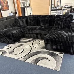 Black Soft Fabric Sleeper Sectional