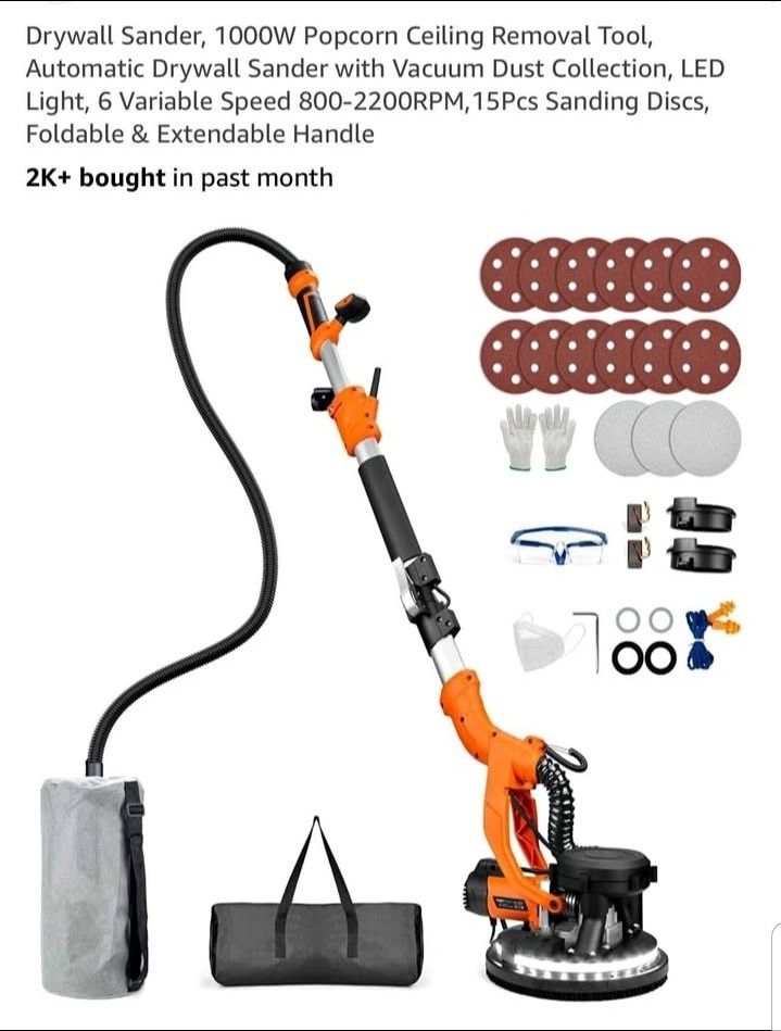 Drywall Sander, 1000W Popcorn Ceiling Removal Tool, Automatic Drywall Sander with Vacuum Dust Collec