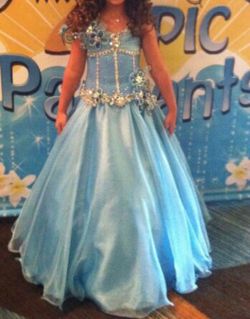 Blue High Glitz Pageant Gown – Rhinestone, Custom, Size 10 - Tina Marshall