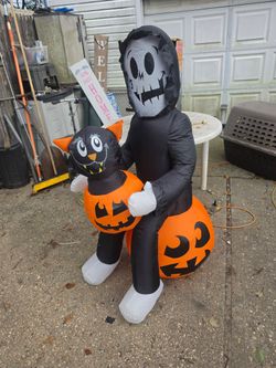 Halloween Inflatable Skeleton with Cat and Pumpkins the price is firm