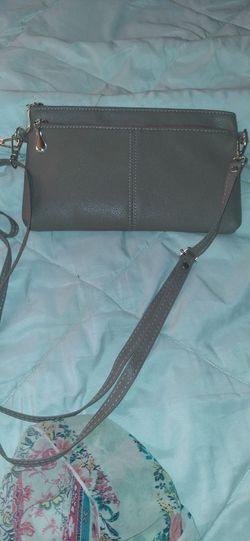 Gray Leather Crossbody Clutch Bag