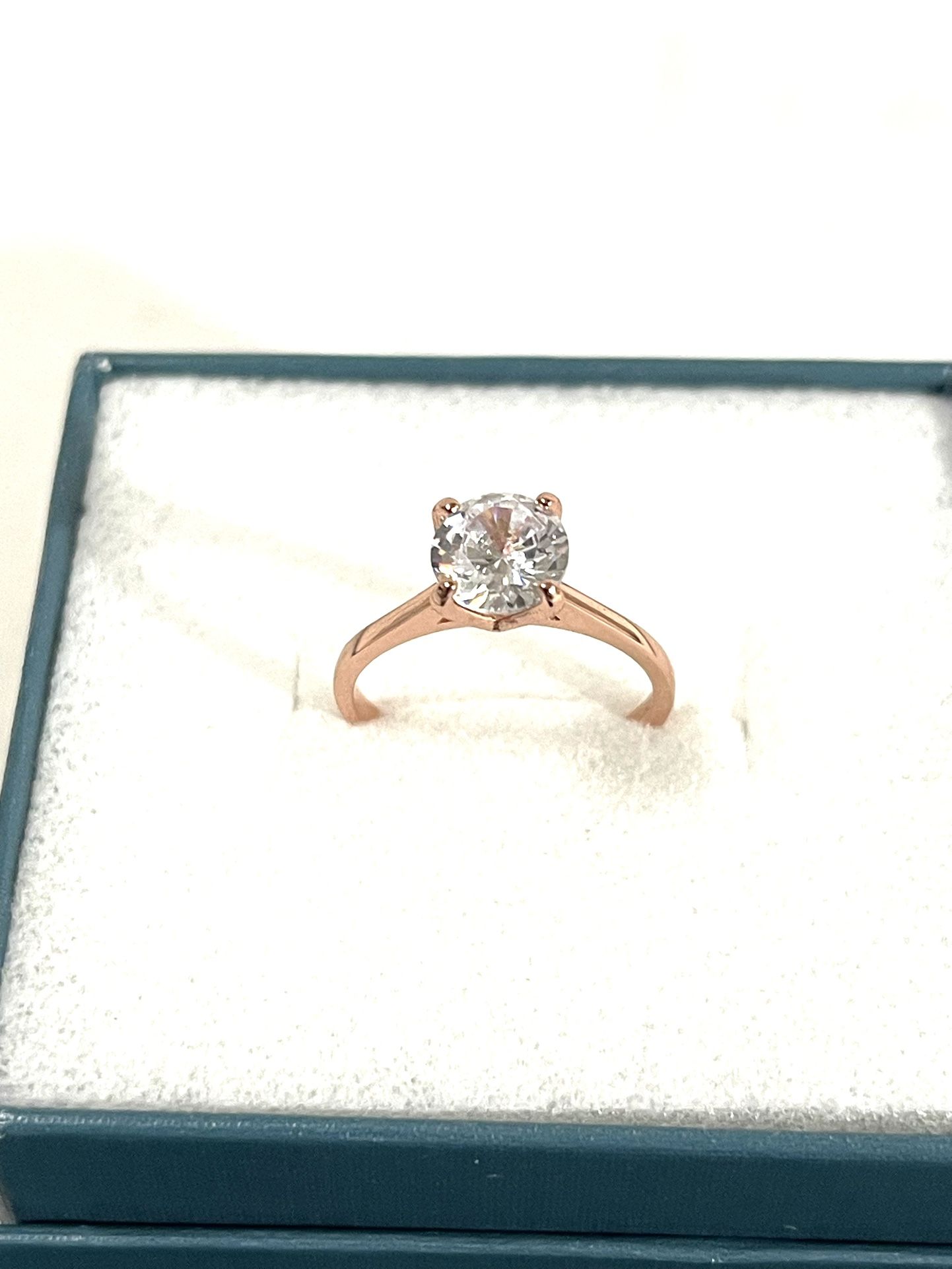 Brand New .925 Silver Rose Gold Overlay Wedding Ring With Cubic Zirconia CZ Diamond. Size 6.