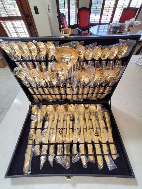 Gold Plated Silverware Set Vintage Antique Looking