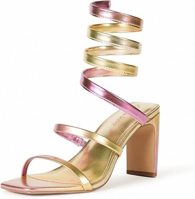 NEW ✨ The Drop Women's Aimee Spiral Heeled Sandal 7.5 Pink and Gold Chunky High Heels