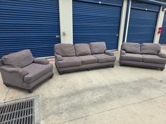 Nailhead couch loveseat and chair