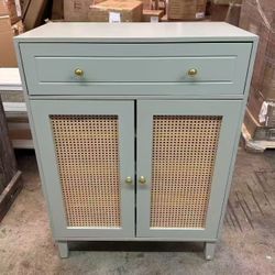 F1880 new in box mint green Shoe Cabinet with Doors and Drawer, Modern Shoe Storage Cabinet for Entryway, Mint Green Rattan Shoes Cabinet with Adjusta