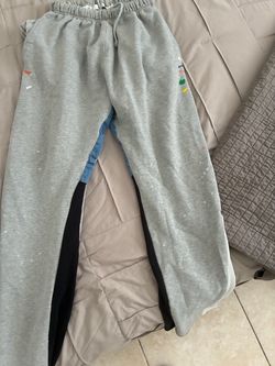 Gray Sweatpants with Multicolor Embroidery