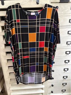 LuLaRoe Irma Large Black Background with Colorful Geometric Designs New Without Tags