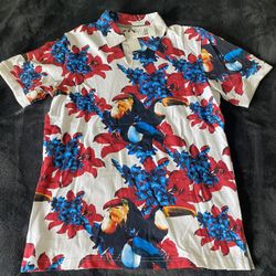 Men’s Polo Shirt Birds And Floral Size M 