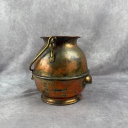 VTG Copper Cauldron Pot Brass Bail Handle Natural Patina 7.5ā