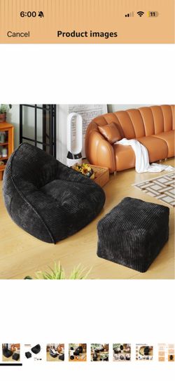 New in box Cloud Large Bean Bag Chair with Ottoman, Corduroy Fabric+35D Memory Foam Big Beanbag Chair for Adults,Lounger Chairs Sofa Boneless Puff Cha