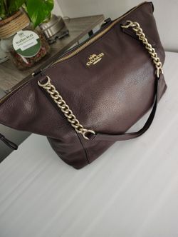 Coach Leather Handbag with Gold Chain Strap