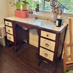 Brown/White Solid Wood Antique Desk
