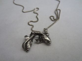 18" silver necklace with two koi fish, 925.