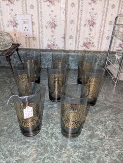 Set of 8 Vintage Smoked Glass Highball Glasses