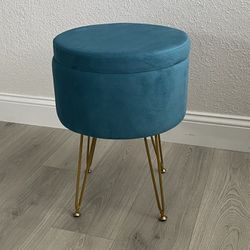 Modern Round Blue Velvet Footrest Stool Upholster Vanity Ottoman Chair/little Storage/table