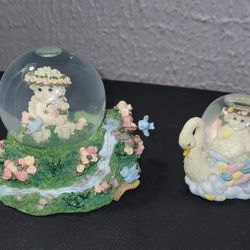 Pair Of Westland Collectible Dreamsicle Cherub Snowglobe
