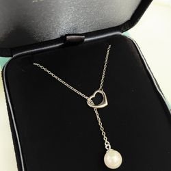 Elsa Peretti Open Heart Necklace W/ Pearl 