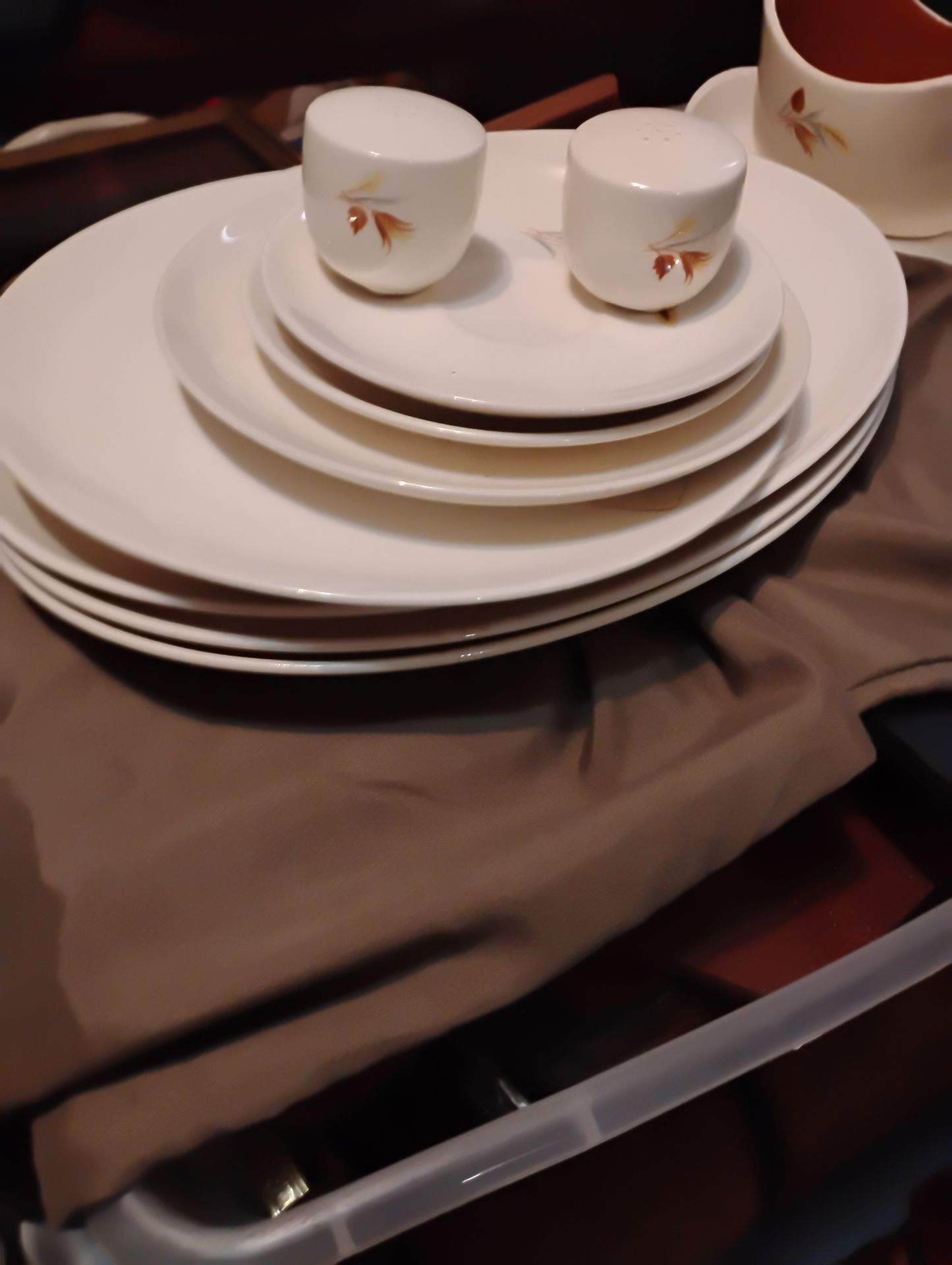 Vintage autumn wheat dishes. Setting for 12