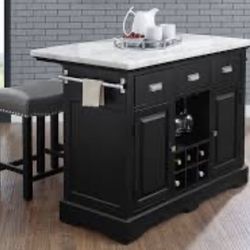 Marble Top Kitchen Island / Bar With Bar Stools