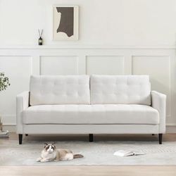 Beige color 74 Inch Loveseat Sofa Couch, Modern Linen Comfy Upholstered 3 Seater Couche