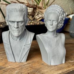 Frankenstein & Bride of Frankenstein Busts – 6.5” Horror Icons – 3D Printed Bust