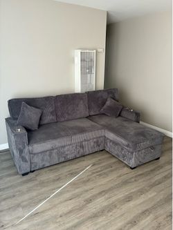 Sectional couch , queen bed grey