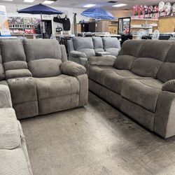 BRAND NEW Sofa Bed Reclining Loveseat Set, USB Port, Cup Holders, Queen Mattress