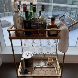 Bar Cart With Shelves And Glasses 